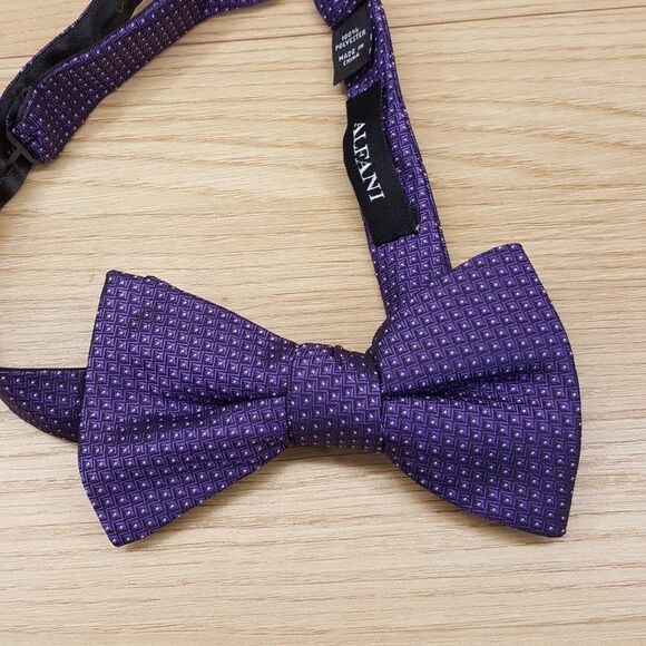 ALFANI Bow Tie Tan Purple Plum Geo Textured Geometric Pre-Tied - Picture 2 of 4